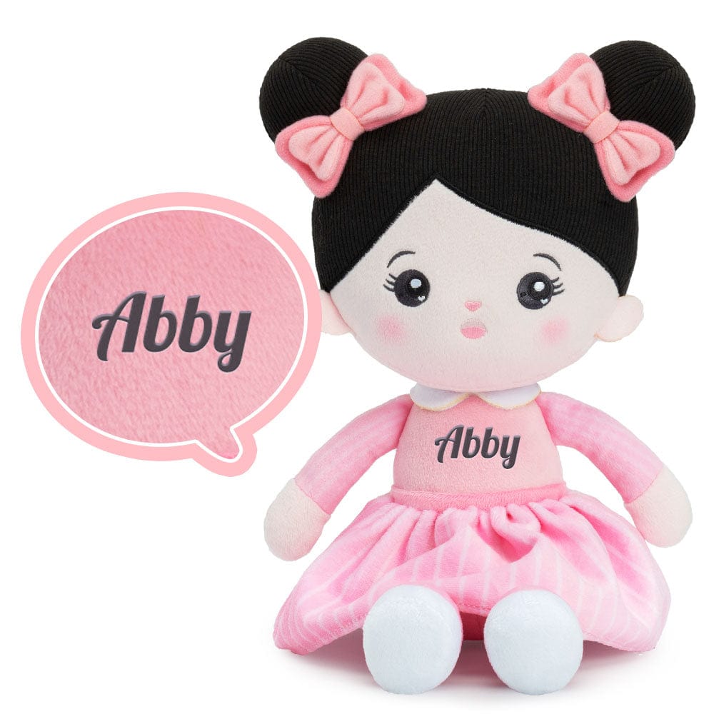 OUOZZZ Personalized Abby Sweet Girl Plush Doll Black Hair Pink Doll