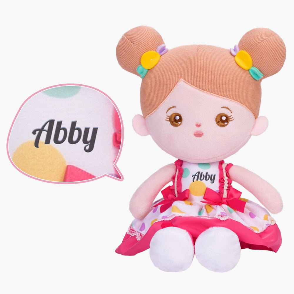 OUOZZZ Personalized Sweet Girl Plush Doll For Kids Abby Pink Dot