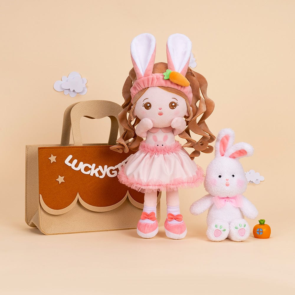 OUOZZZ Personalized Bunny Plush Baby Girl Doll & Felt Gift Bag Set Big Ears Set