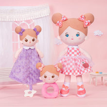 Cargar imagen en el visor de la galería, OUOZZZ Personalized Pink Blue Eyes Girl Plush Rag Baby Doll With Rattle &amp; Towel🔔