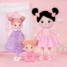Laden Sie das Bild in den Galerie-Viewer, OUOZZZ Personalized Pink Black Hair Baby Doll With Rattle &amp; Towel🔔