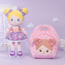 Load image into Gallery viewer, OUOZZZ Personalized Purple Floral Dress Blue Eyes Plush Baby Girl Doll With Lunch Bag🍱