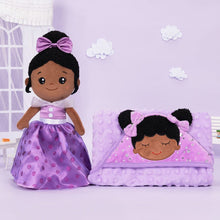 Laden Sie das Bild in den Galerie-Viewer, OUOZZZ Personalized Deep Skin Tone Plush Purple Princess Doll