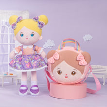 Load image into Gallery viewer, OUOZZZ Personalized Plush Doll + Shoulder Bag Combo Purple Floral Dress Doll / With Shoulder Bag