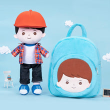 Carica l&#39;immagine nel visualizzatore di Gallery, OUOZZZ Personalized Plaid Jacket Plush Baby Boy Doll With Backpack