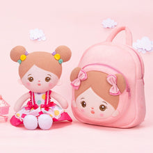 Indlæs billede til gallerivisning OUOZZZ Personalized Pink Polka Dot Skirt Plush Rag Baby Doll With Backpack🎒