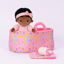 Load image into Gallery viewer, Personalizedoll Personalized  Pink Mini Deep Skin Tone Plush Baby Girl Doll &amp; Gift Set