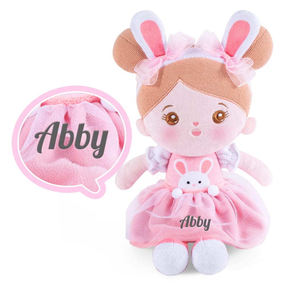 OUOZZZ Personalized Bunny Plush Baby Girl Doll & Felt Gift Bag Set Little Ears Doll