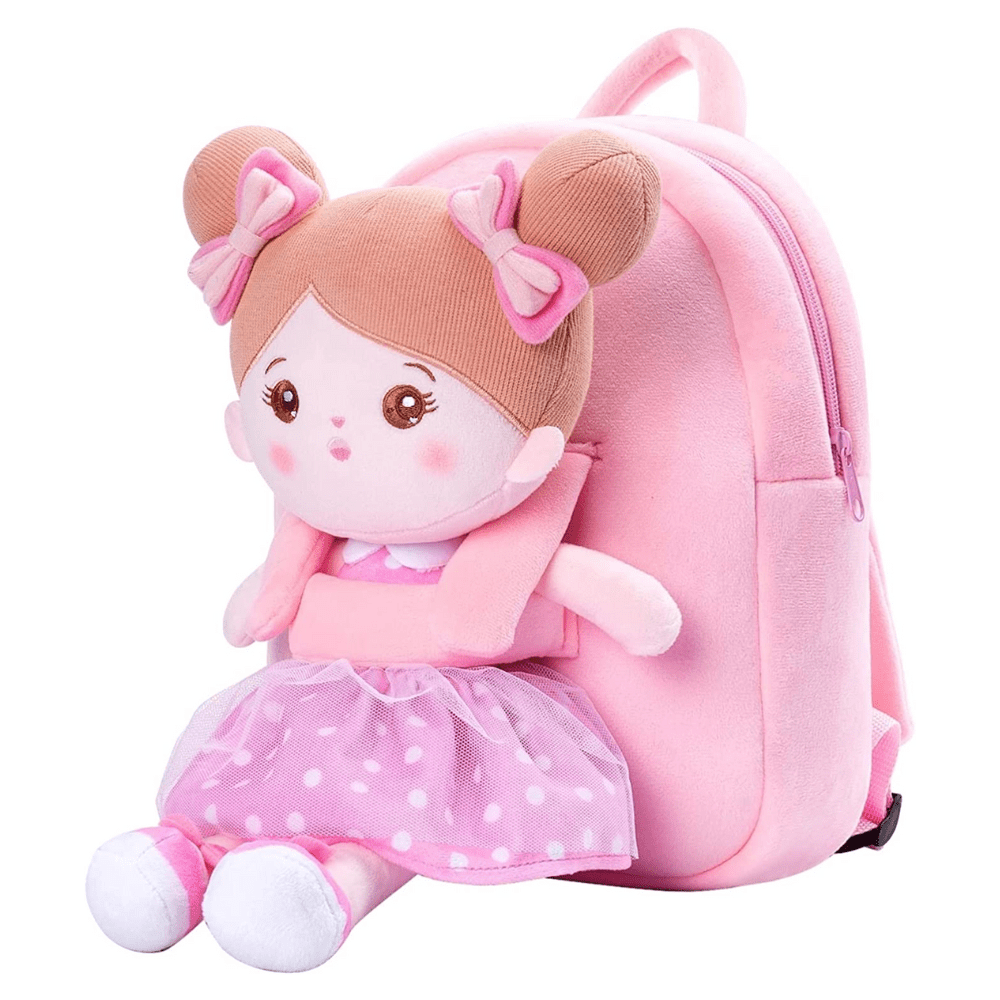 OUOZZZ Personalized Pink Plush Backpack Pink Dots🌸