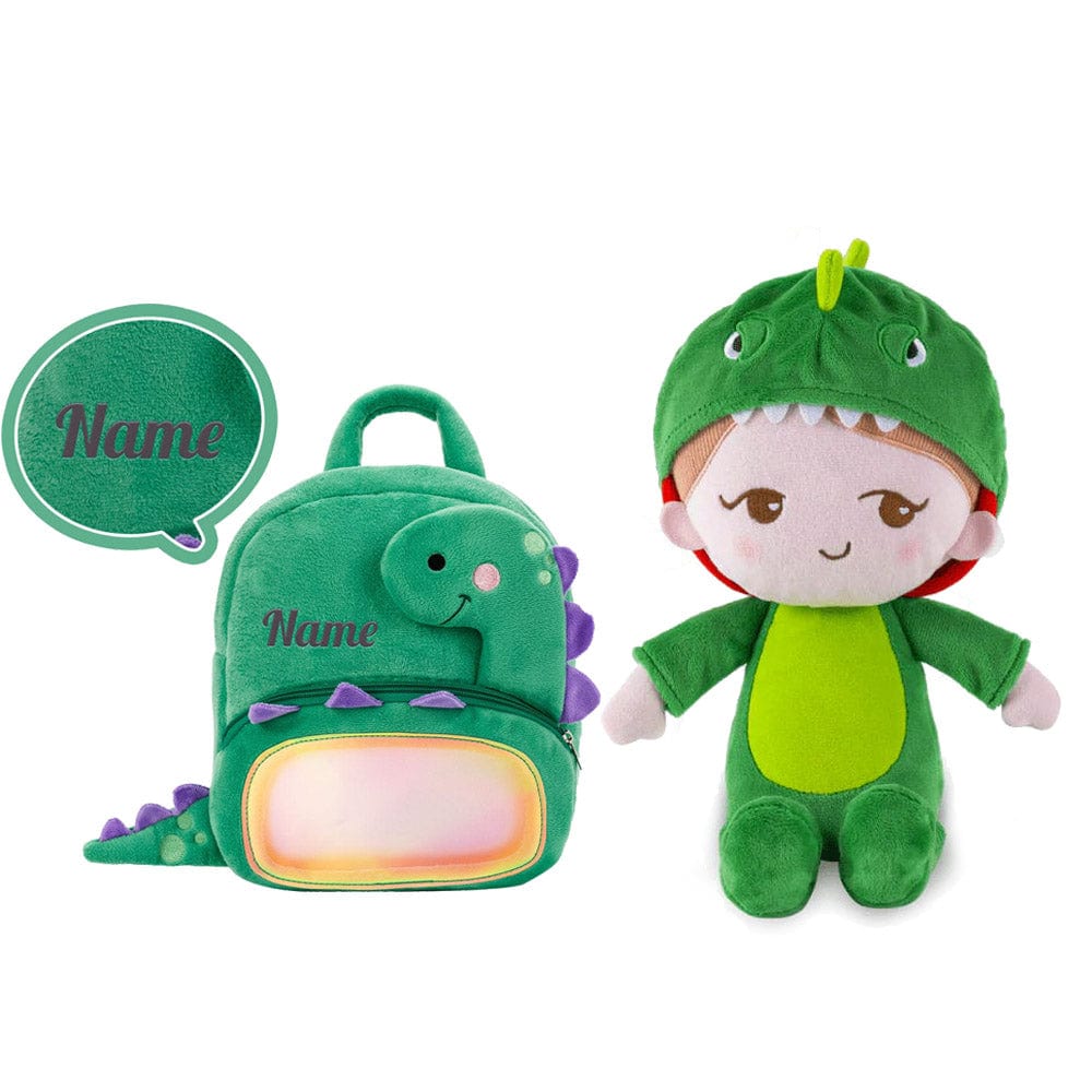 OUOZZZ Personalized Plush Rag Baby Girl Doll + Backpack Bundle -2 Skin Tones Dinosaur Boy / With Backpack