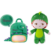 Ladda upp bild till gallerivisning, OUOZZZ Personalized Plush Rag Baby Girl Doll + Backpack Bundle -2 Skin Tones Dinosaur Boy / With Backpack