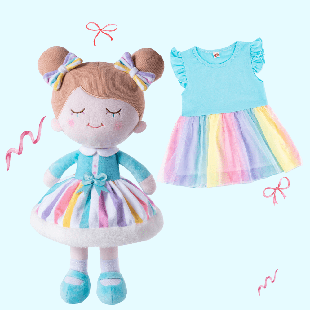 OUOZZZ Personalized Iris Rainbow Doll with Blue Baby Rainbow Dress Doll + Dress / 90